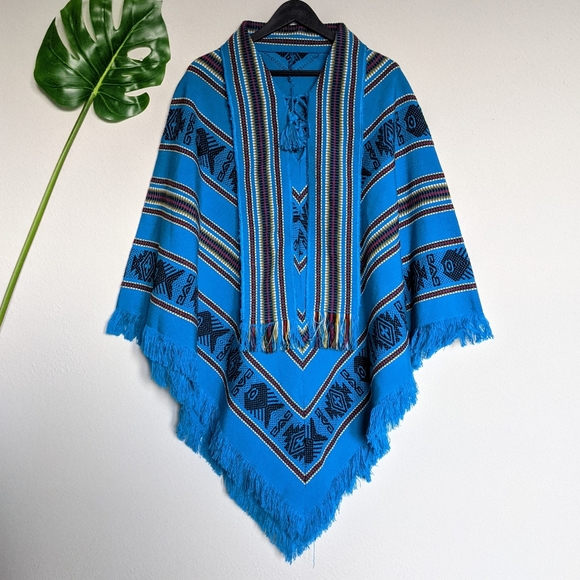 Jackets & Blazers - SOLD 🤠 Turquoise western wool Aztec poncho cape